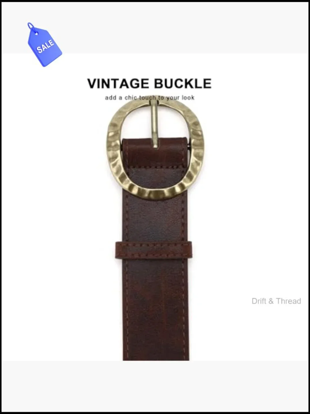 Vintage Chunky Western Faux Leather Belt with Retro Metal Oval Buckle